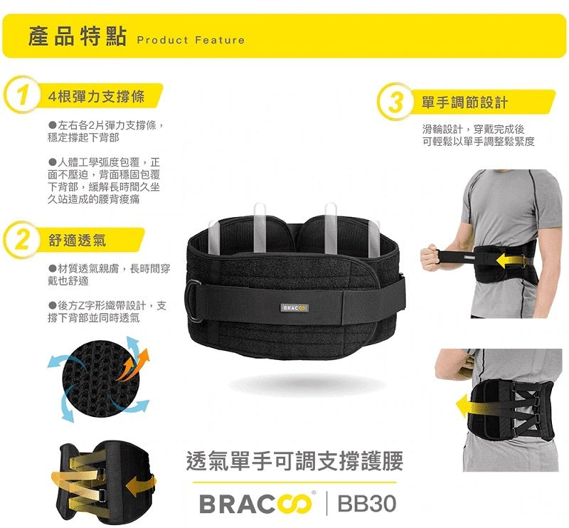 [現貨] Bracoo奔酷 - 美國透氣單手可調支撐護腰 BB30