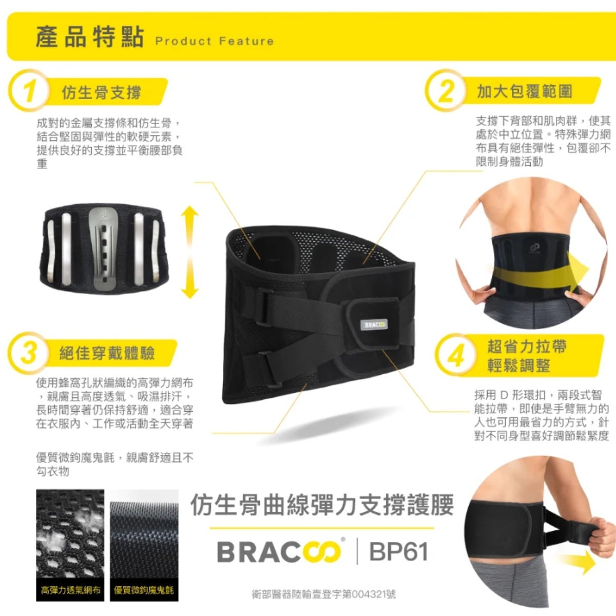 [現貨] Bracoo奔酷 - 美國仿生骨曲線彈力支撐護腰 BP61