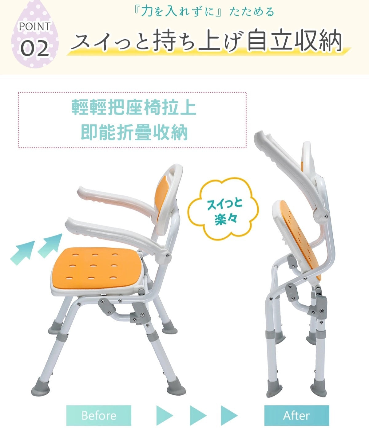 [現貨] 日本樂樂健折疊式靠背沐浴椅 (帶扶手)