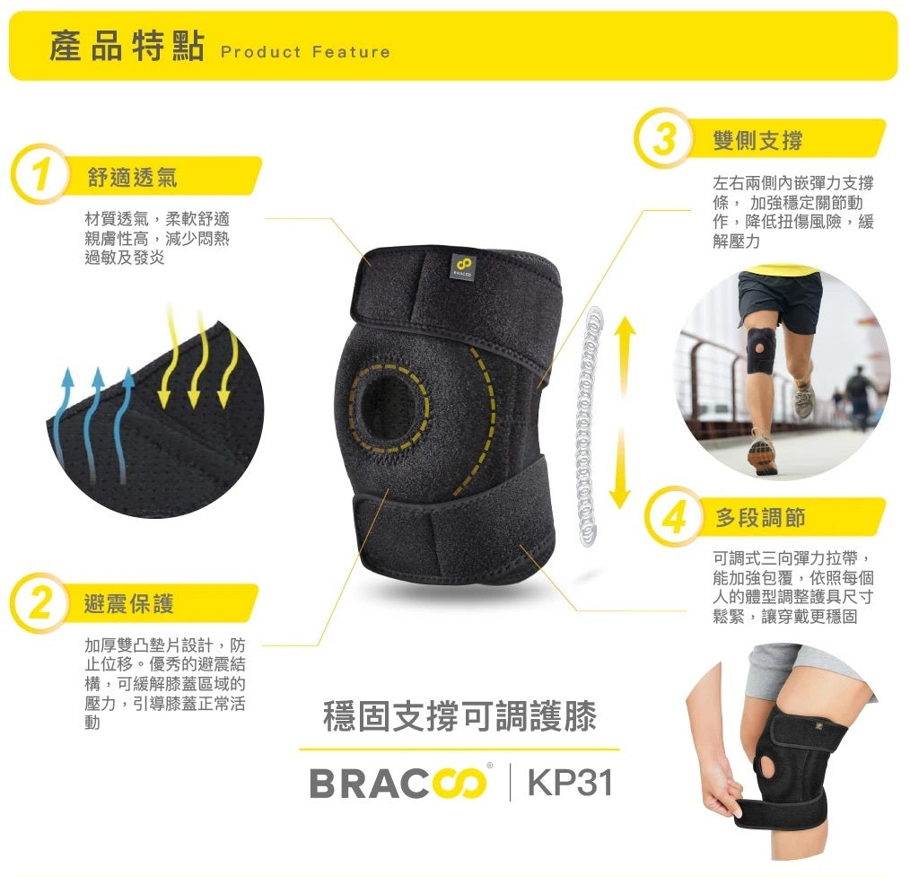 [現貨] Bracoo奔酷 - 美國穩固支撐可調護膝 KP31