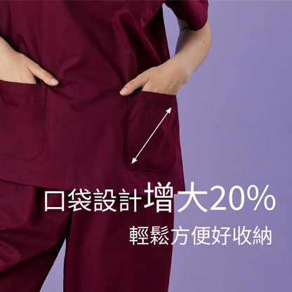 [預購] 喜樂絲舒爽親膚女刷手服 V領肩扣口袋拼色上衣 ✦棗紅/藏青✦8P329